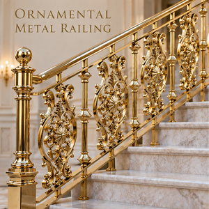 Balustrade florale dorée avec panneaux médaillons ornés et main courante décorative pour grandes escalinades - Product Image 1