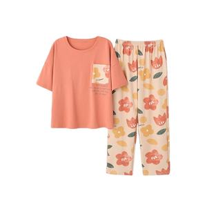 เซ็ตชุดนอนถักพิมพ์ลายดอกไม้สำหรับผู้หญิงชุดนอนแขนสั้นเอวยางยืดสำหรับใส่อยู่บ้านสำหรับฤดูใบไม้ผลิฤดูร้อนฤดูหนาวขนาด XS - Product Image 2