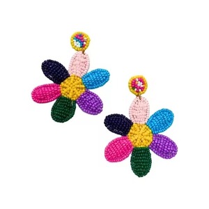 Boucles d'oreilles pendantes élégantes en perles de rocaille brodées de fleurs, légères et tendance pour les soirées - Product Image 3