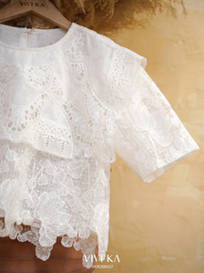 ODM OEM Haut court en dentelle à col marin pour femme, décontracté, 100% polyester, manches courtes, respirant, ALLEN - Product Image 6