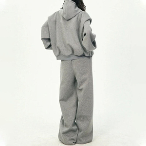Conjunto Deportivo 2 en 1 para Mujer, Color Gris Sólido, con Capucha, Ecológico, Manga Larga, Cintura Elástica, Ropa Casual de Invierno, Transpirable, Poliéster, Corte Regular - Product Image 2