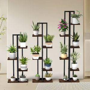 Set di 3 piante di legno alte 4 + 5 + 6-Tier per interni mostra fiori forniture da giardino - Product Image 1