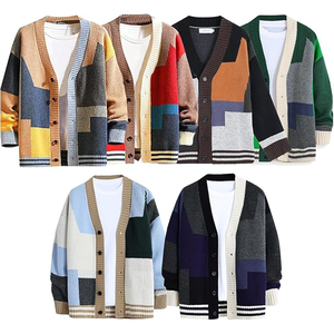 <b>Men's</b> Knitted Patchwork <b>Cardigan</b> <b>Long</b> Sleeve Button Closure Autumn Casual Sweater Full Sleeve Solid Color Acrylic Material - Product Image 6