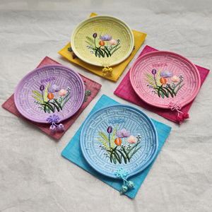Korean Traditional Floral Embroidery Round <b>Coaster</b> Reusable Fabric Cup Tea Coffee Mat Decorative <b>Table</b> Accessory Gift Souvenir - Product Image 4