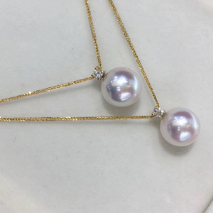 Chaîne Chopin en or 18 carats de style Queen, pendentif en perle de mer de 9 à 12 mm, rond, de haute qualité, extrêmement sans défaut, ornement de cou en pierre - Product Image 2