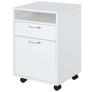 Moderno Armadietto Portadocumenti Bianco in Plastica con Cassetto e Supporto per Stampante, Organizer con Ruote per Soggiorno - Product Image 1