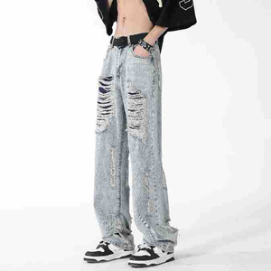 <b>Mens</b> Straight Leg Denim <b>Jeans</b> 100% Cotton Vintage Mid Wash Regular Fit Fashion Denim <b>Trousers</b> Wholesale Factory - Product Image 3