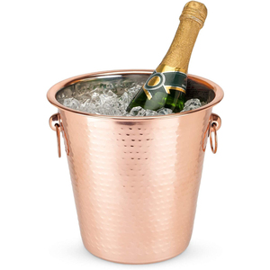 Sac isotherme à vin en cuivre martelé avec poignées, seau à champagne en cuivre massif pur, bac à boissons vintage en métal pour mariage - Product Image 5