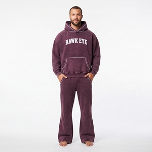 Conjunto Deportivo para Hombre, Estilo Urbano, Felpa de Algodón Grueso, Lavado Ácido, Hombros Caídos, Corte Holgado, Personalizado con Pedrería, Dos Piezas - Product Image 1