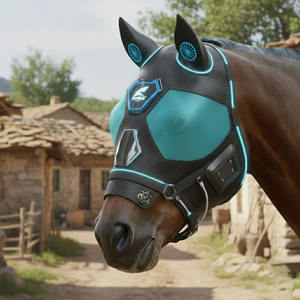 Masque anti-mouches pour chevaux, doux, extensible, protection UV, confortable, avec oreilles, respirant, élastique, avec couvre-yeux en maille - Product Image 6