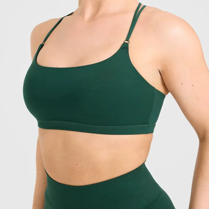 Ensemble soutien-gorge de sport vert uni taille haute pour femme, bretelles réglables, respirant, écologique, séchage rapide, vêtements de gymnastique, coupe classique - Product Image 3