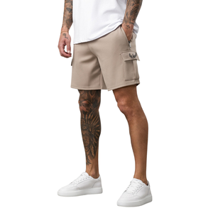 Mens Beige Full <b>Zip</b> <b>Hooded</b> Sweatshirt and Shorts Set Casual Athletic Sportswear Training Workout Summer Tracksuit Outfit - Product Image 4