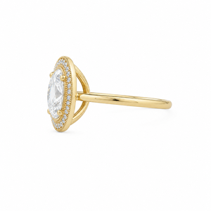 Bague de fiançailles en or massif 14 carats avec halo minimaliste en acier inoxydable, diamant de laboratoire ovale et rond, couleur DEF, clarté VVS-VVS - Product Image 4