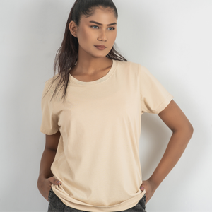 Women's Solid Color Short Sleeve Crew Neck T-<b>Shirt</b> Regular Fit Casual Style Beige Jersey Fabric Adult Plus Size 100% cotton BD - Product Image 1