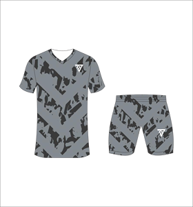 Custom sublimated soccer uniform set for men with grey and dark grey chevron splatter pattern print jersey and matching <b>shorts</b> - Product Image 4