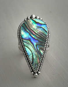 Handmade Bohemian Style 925 Sterling Silver Pear Shape <b>Abalone</b> <b>Shell</b> Ring for Women Fashion Jewelry for Wedding Parties Gifts - Product Image 5