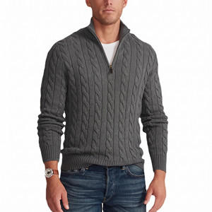 Cardigan en laine torsadée pour homme, col roulé, manches longues, couleur unie, fermeture éclair, pull d'hiver anti-boulochage, matière épaisse, vêtement d'hiver - Product Image 2