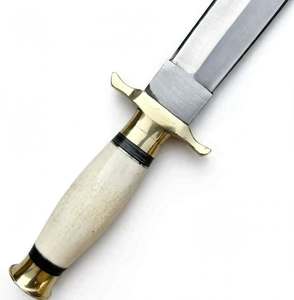 Herramienta utilitaria simétrica ancha de acero satinado hecha a mano con mango de hueso y latón - Product Image 3