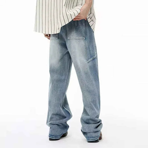 Pantalones vaqueros anchos azules de moda profesional al por mayor para hombre, estilo urbano, lavados, de fabricación propia - Product Image 2