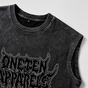Camiseta sin mangas negra con logo personalizado, cuello redondo, transpirable, diseño gótico lavado, corte oversize para hombre, 100% algodón jersey - Product Image 4