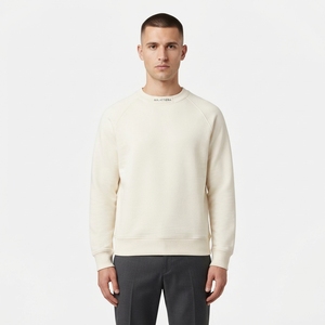 <b>Mens</b> Cream Crewneck Sweatshirt Raglan <b>Sleeve</b> Plain Casual Streetwear Pullover <b>Long</b> <b>Sleeve</b> <b>Top</b> - Product Image 1