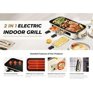 1500W Portable Indoor Electric BBQ <b>Griddle</b> Smokeless Removable Non-Stick <b>Plate</b> Dishwasher Safe Hot Pot Kitchen Essential Perfect - Product Image 2