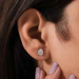 Boucles d'oreilles en or jaune 14K avec diamants CVD de laboratoire certifiés IGI, taille poire, couleur F, pureté VS1, pour femme, cadeau de luxe ethnique, 2GM, OEM, pour soirée - Product Image 2