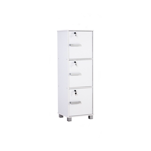 Modern <b>Laminated</b> Board Storage Box White Finish Three Tier Multi-Purpose Lockable Organizer Cabinet with Separate Key Locks - Product Image 1