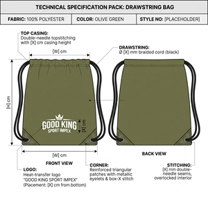 Sac à cordon vert olive avec logo noir imprimé en bas, sac à dos de sport personnalisé brodé, sac de sport d'extérieur assorti avec cordon pour homme - Product Image 6