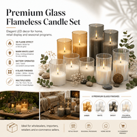 Ensemble de bougies LED en verre OEM en gros, bougies piliers sans flamme avec télécommande, bougies LED sans flamme en verre fumé