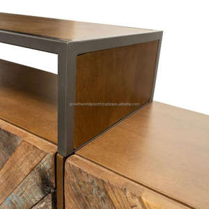 Buffet de rangement et bar à domicile en bois de manguier moderne de luxe à motif chevron, meuble pour salon, salle à manger, hôtel - Product Image 6