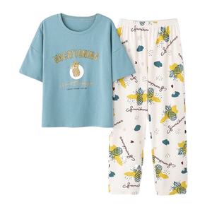 เซ็ตชุดนอนถักพิมพ์ลายดอกไม้สำหรับผู้หญิงชุดนอนแขนสั้นเอวยางยืดสำหรับใส่อยู่บ้านสำหรับฤดูใบไม้ผลิฤดูร้อนฤดูหนาวขนาด XS - Product Image 4