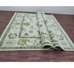 Tapis de prière turc 3x5 en coton vert écologique, à poils ras, style vintage, pour animaux domestiques, en vente, tapis persan - Product Image 1