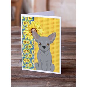 Summer Sunflowers Silver Chihuahua A7 Tarjetas de felicitación Pack 8 Whimsical 5x7 Size Tarjetas de nota en blanco con sobres - Product Image 2