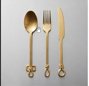 Ensemble de couverts dorés avec design de poignée nouée, couverts minimalistes, cuillère, fourchette, couteau pour la décoration de table de mariage - Product Image 1