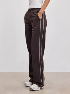 Ensemble de survêtement 2 pièces marron pour femme avec passepoil, en coton respirant, style streetwear et jogging - Product Image 6