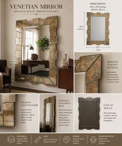 Venetian <b>Mirror</b> Plain Antique Carved Antique Wall <b>Mirror</b> Etched Floral Beveled Frame Antique <b>Silver</b> Full Length Decorative - Product Image 4