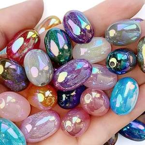 Cuentas Sueltas de Resina Ovaladas Iridiscentes Multicolores, Cuentas Brillantes con Patrones para Hacer Joyería, Cuentas Minimalistas Hechas a Mano - Product Image 1