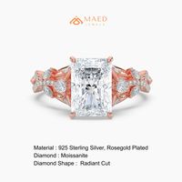 Bague de luxe en moissanite taille radiant pour femme, or rose, cadeau de fiançailles, de mariage, d'anniversaire, bijoux à porter au quotidien