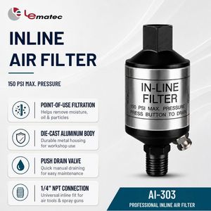 LEMATEC Mini Separador de Agua y Aceite en Línea de Aluminio de 1/4'' con Válvula de Drenaje de Agua, 150 PSI, para Herramientas Neumáticas - Product Image 6