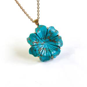 Colgante de flor de turquesa de cobre AAA tallado a mano, collar de flor de cristal para mujer, colgante de piedra preciosa para fabricación de joyas al por mayor - Product Image 5