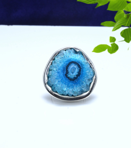Natural Blue Druzy 925 Sterling <b>Silver</b> <b>Ring</b> | Handmade Sparkling Druzy Gemstone <b>Statement</b> <b>Ring</b> | Boho Jewelry for Women - Product Image 3