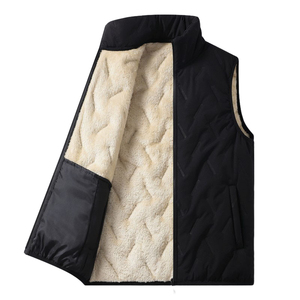 Chaleco Acolchado Beige para Hombre, Cuello Alto, Cortavientos, Informal, Relleno de Poliéster, Cierre de Cremallera, Color Sólido, Largo Regular - Product Image 4