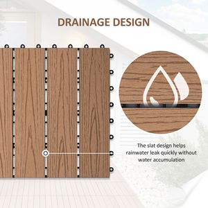 "11PCS Teak Wood Plastic Composite Grooved Patio Deck Tiles 12"x12" <b>Engineered</b> Wood <b>Flooring</b> DIY Model" - Product Image 6