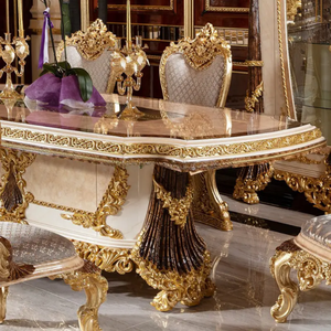 High End European Classic Turkey Royal Style Dining <b>Table</b> Set Solid Mahogany Luxury Golden Hand-Carved <b>Buffet</b> and Cabinet - Product Image 3