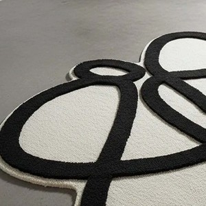 Contemporary Black White Wool Abstract Rug Irregular Loop Shape Tufted Carpet Modern Artistic <b>Floor</b> Mat for Living Room Bedroom - Product Image 6