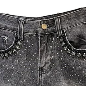 Shorts en jean décontractés pour femmes, taille haute, effet usé, taille élastique, grandes tailles, non extensibles, respirants, colorés, vente en gros - Product Image 3