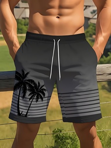 Pantalones Cortos de Playa para Hombre, Diseño de Rayas Oceánicas, 100% Algodón, Largura hasta la Rodilla, con Cordón Ajustable, Secado Rápido, para Vacaciones de Verano - Product Image 3
