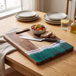 Planche à découper rectangulaire en acacia personnalisée, planche à découper artisanale pour la cuisine, planche de préparation alimentaire durable, épaisseur 1,2 cm, passe au lave-vaisselle - Product Image 6