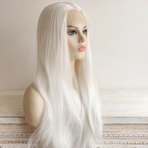 Peluca de Encaje Frontal Sintética Larga y Lisa, Color Rubio Platino, de Lujo, sin Pegamento, de Alta Densidad, para Cosplay y Fiestas - Product Image 4